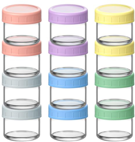 Aolso Babynahrungs-Aufbewahrungsbehälter, 12-Pack Babybrei Einfrieren Behälter Glas, Beikost Einfrieren Behälter, Babynahrung aufbewahrung, mit luftdichten Deckeln, perfekt für Säuglings(60ml)