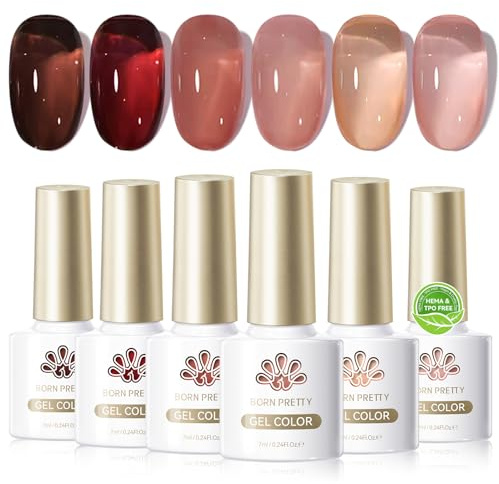 BORN PRETTY Jelly Gel Nail Polish 6 Colours Crystal Nude Red Translucent Soak off U V Gel Polish Set DIY Manicure Design Gift for Women Girls