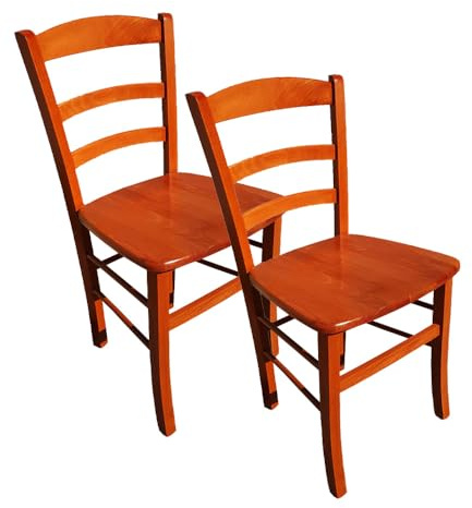MA MAISON Set Sedie in Legno Naturale Seduta Ampia e Compatta, Schienale Alto 45x40x87h cm - Struttura Robusta, Ristorazione, Soggiorno, Classica, Rustica, Cucina - da Tavola (Ciliegio | Set da 2PZ)