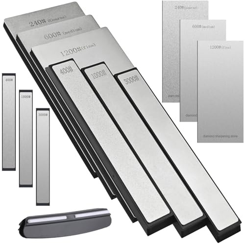 Diamond Sharpening Stone Set, Whetstone Knife Sharpener Kit with Angle Guide & Non-Slip Bases - 3 Large Diamond Plate (240/600/1200 Grit) & 3 Portable Stones (400/1000/3000 Grit) Honing Stone