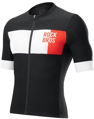 ROCKBROS Radtrikot Kurzarm Herren, Leicht Atmungsaktiv Schnell Trocknend Rennrad Trikot mit 3 Rückentaschen, Fahrradtrikot Fahrradbekleidung für Radsport Rennrad, Schwarz M–3XL