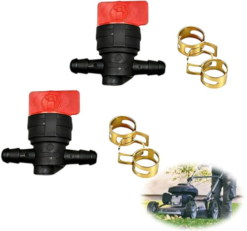 CATZUM Válvula de Combustible Universal 8mm ON/OFF 180°, 2 Unidades + Abrazaderas, Plástico Resistente para Cortacéspedes, Desbrozadoras y Tractores de Gasolina.