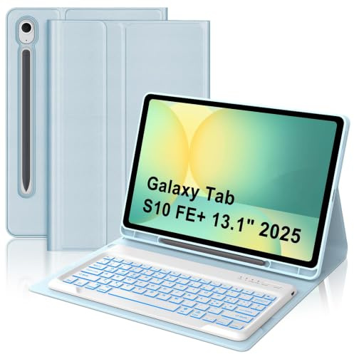 Occtingkind Per Galaxy Tab S10 FE+ 13,1 Cover Tastiera con RGB Italiana | Con Retroilluminazione 7 Colori - Custodia Keyboard, Utilizzo ottimale, Tastiera per Galaxy Tab S10 FE Plus Azzurro