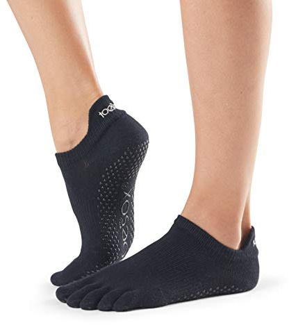 Toesox Calcetines unisex Kfs102bs talle bajo, punta completa, agarre negro, talla S