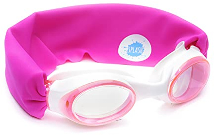 Splash Place KIDS SWIM GOGGLES with Fabric Strap - PRETTY IN PINK | Tangle-Free, Swimming Goggles for Kids, Comfy Fabric Strap Goggles - Won't Pull Your Hair - Pink Goggles for Swimming