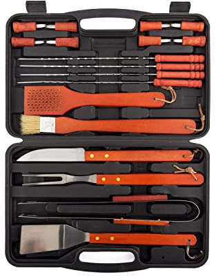InnovaGoods Set Completo 18 Pezzi Utensili per Barbecue, Valigetta Unisex Adulto, Nero/Arancione, Taglia Unica