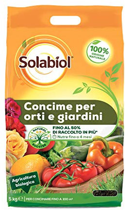 Solabiol Concime Biologico Granulare per Orto e Giardini con Tecnologia Natural Booster che promuove lo sviluppo radicale per avere fino al 50% di raccolto in più e 100% di fioriture in più 5 Kg