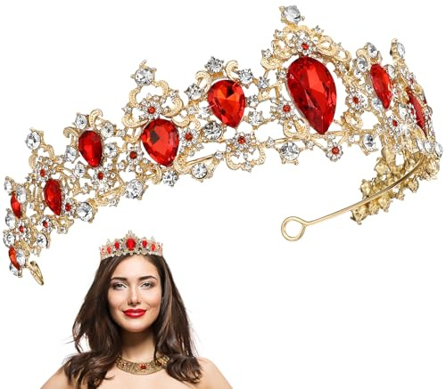 Frcolor Tiara Krone für Frauen, Strass Queen Crowns Hochzeit Tiaras Kronen Stirnband (rot)