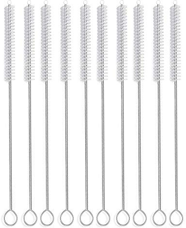 Straw Brush Cleaner (10 Pack), Flexible Nylon Pipe Tube Cleaning Brushes with 0.4 Bristles, Rust-Proof Stainless Steel Reusable Straw Washers for Standard Tumblers, Bottles & Teapot Spouts 8.2 Inch