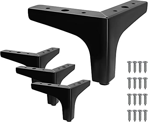 Cjueiom 10cm / 4 Inch Furniture Legs, Black Metal Triangle Feet | For Sofa, Couch, Table, Cabinet, Ottoman, Modern Replacement Legs, 4Pcs