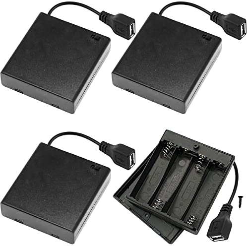 Xiatiaosann 4 PCS 4 AA Battery Holder USB Switch, 6V USB Female Socket, 4 x 1.5V AA Battery Case Box Holder On/Off Switch for RC cars LED light