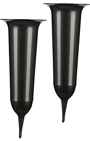 Tymar Lot de 2 vases funéraires avec Piquet - Décoration funéraire - en Plastique (Graphite, ø 11,9 cm)