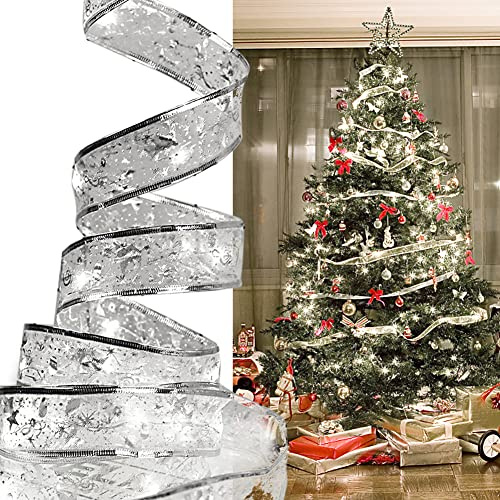 Uposao Glänzende Band Lichterkette LED Weihnachtsbeleuchtung, 4M 40 LEDs Weihnachtsbaum Band DIY Spitze Bogen Batteriebetriebener LED Weihnachtsbaum Lichterkette Für Party,Schlafzimmer,Weiß