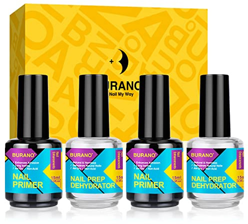 BURANO Las uñas naturales de brano preparan deshidratadores y imprimaciones, adecuadas para pulidos de uñas acrílicas y geles(4 botellas de 0,5 onzas)