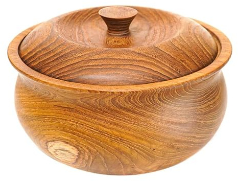 Rainforest Bowls 8 Jumbo Ripple Javanese Teak Wood Bowl w/Lid- Perfect for Everyday Use, Hot & Cold Friendly, Ultra-Durable- Exclusive Luxury Wooden Bowl Design Handcrafted by Indonesian Artisans