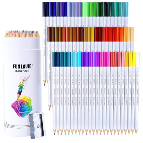 FUNLAVIE 72 Buntstifte für Malbücher für Erwachsene – Ölbasis, Weicher Kern, Inklusive Rollenspitzer, Ideal für Schulsachen, Stressabbau, Zeichnen, Skizzieren und Malen für Erwachsene | Professionelles Zeichenstift-Set mit Spitzer, Kunstbedarf für Künstler, Malen, Skizzieren und Mischen von Erwachsenen