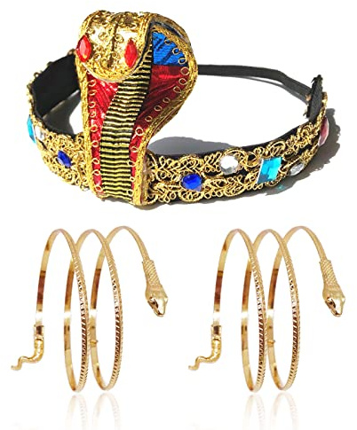MIVAIUN 3 Delar Egyptisk Kostym Tillbehör - Huvudbonad, Manschett, Armband Med Orm Motiv - Halloween Vintage Festdekoration