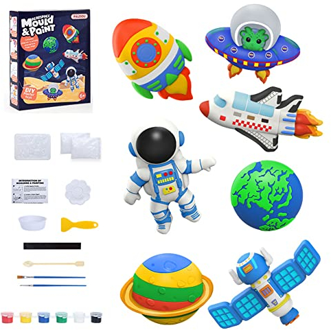 ISAKEN Gips Malset für Kinder, 3D Dinosaurier Malset Bunt Prinzessin Dessert Bastelset Malset Weltraum Gips Spielzeug DIY Bemalen Basteln Geschenke für Kinder Jungen Mädchen 3 4 5 6 7 8 Jahren