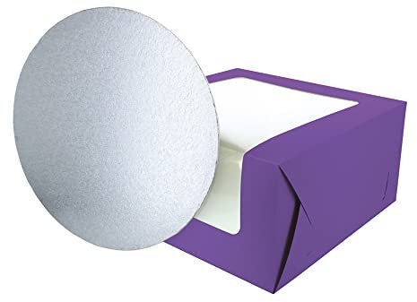 Baked with Love 90280 Purple Printed Cake Box and Board, 10 Inch Colourful Windowed Treat Box and Silver Card For Birthday, Celebrations, Parties