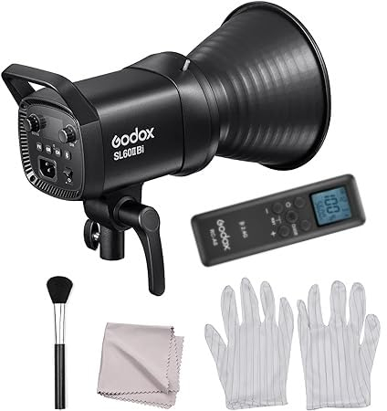 Godox SL60IIBi 2800 K-6500 K LED Videoleuchte 75 W Bowens Mount CRI95+, TLCI97+ Dauerlicht 11 FX-Lichteffekte APP / 2,4 G Wireless/On-Board-Steuerung + 3-in-1-Reinigungsset