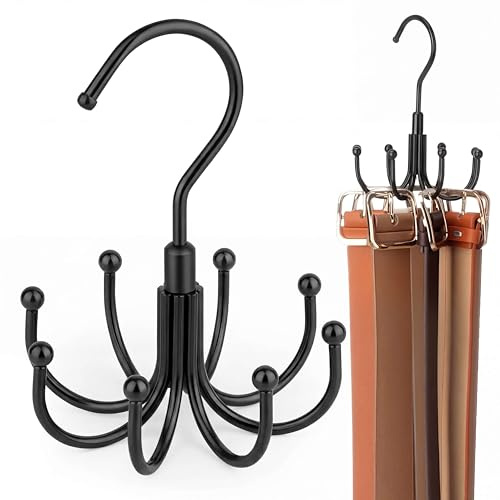 ZEDODIER Belt Hanger, 2 Pack Rotatable Belt Rack Closet Accessories Organizer, Maximum 24 Storage Capacity, Hanging Holder Storage Hook for Belt, Bra, Tank Top, Tie, Scarf, Purse, Black