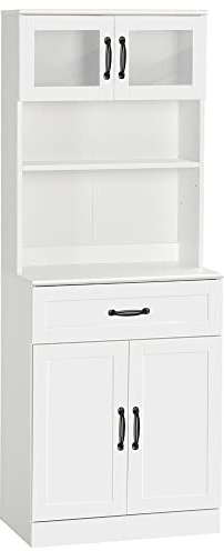HOMCOM Alacena de Cocina Mueble Buffet de Cocina con 4 Puertas Cajón y Estantes Ajustables para Salón Comedor Estilo Moderno 60x38x161 cm Blanco