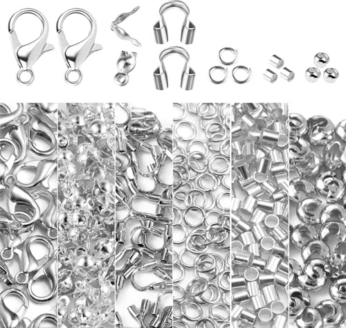 ALEXCRAFT 1150 Stück Silber Schmuckherstellung Kettenverschluss Zubehör Set | Armbänder Halskette Quetschperlen Ketten Verschluss Kleine Karabinerverschluss Biegeringe Set Schmuckherstellung Zubehör