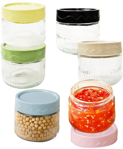Wensdr Lot de 6 récipients réutilisables en verre avec couvercles pour sauce, condiment, gelée, shot - 250 ml