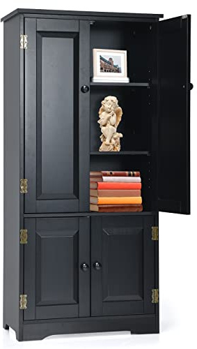 KOMFOTTEU Armadio Alto in Legno con 2 Ripiani Regolabili, Armadio da Guardaroba Verticale con Dispositivo Anti-Rovesciamento, Mobile Organizzatore, Grande Spazio, 58,5 x 32 x 123 cm, Nero