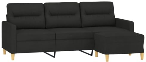vidaXL 3-Sitzer-Sofa mit Hocker Schwarz 180 cm Stoff