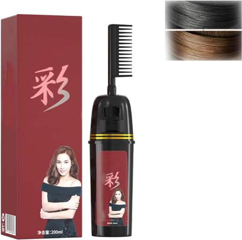 Hualabo Bunte Pflanzenhaarfarbe, mit innovativem Kammapplikator, deckt graues Haar ab, natürlicher Pflanzenextrakt, Haarfärbemittel-Essenz für Frauen und Männer, 200 ml (Kaffee)