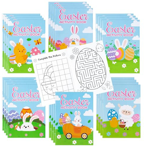 ANGOLIO 24PCS Easter Coloring Book for Kids Party Favor Set, DIY Art Drawing Activity Books Bulk Spring Fun Egg Basket Bunny Sheep for Easter Holiday Supplies School Classroom Rewards Goodie Bag