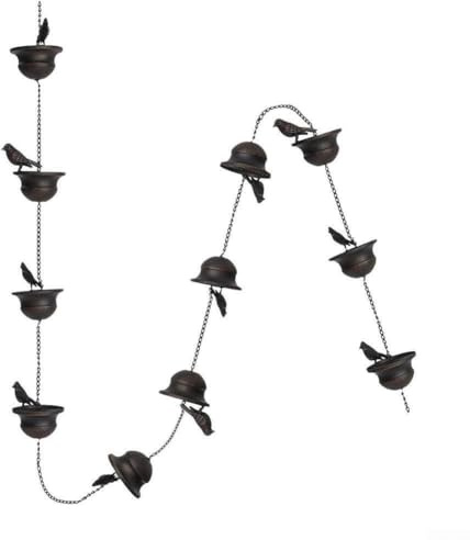 Catena per la pioggia, 2,4 m, decorazione attaccata, campanelle, grondaia, grondaia, catena per pioggia con uccelli sulle tazze