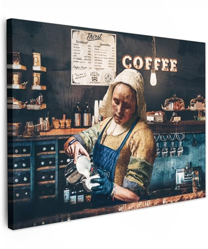 MuchoWow© Cuadros Decorativos Modernos para Sala Lienzos Decoracion Pared | 40x30 cm - Salon Quadros Decoração Dormitorios Lechera - Camarera - Café