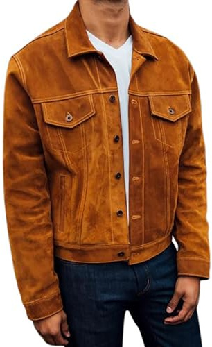 AAOutfitz Chaquetas de camionero de ante marrón para hombre, Marrón - Piel de ante, L
