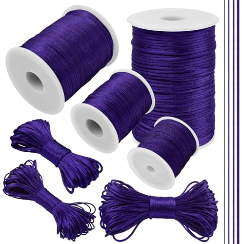 LEREATI Filo Nylon per Braccialetti 2mm x 20m Coda di Topo Cordoncino per Collane Filo Non Elastico per Braccialetti Resistente Filato Gioiello, Filo per Macrame, Perline, Fai da Te (Viola)