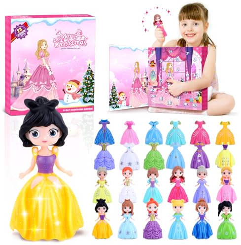 Advent Calendar Girls 24-Day Countdown Calendar for Kids Princess Dress Up DIY Motor Skills Outfits and Hairstyles Surprise Deformation Toy Creative Gifts Girls