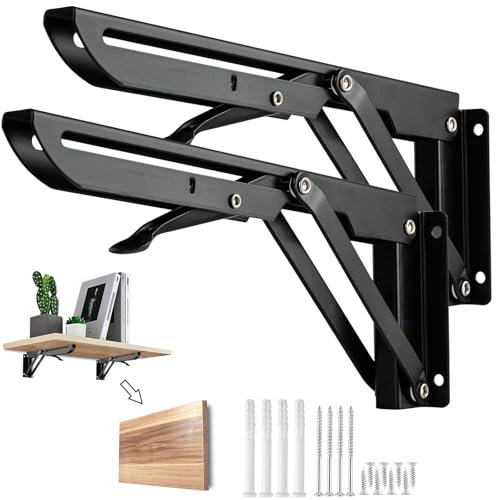 Staffe pieghevoli 250 mm in acciaio inox, 2 pezzi supporti pieghevoli pesanti per mensole da parete, montaggio facile, ideali per fai da te, librerie, tavoli e scaffali