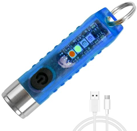 Mini Torch LED Super Bright 400LM USB-C LED Rechargeable Pocket Keychain Torch with UV Red Blue Light IP65 Waterproof 6 Modes Keyring Flashlight with Magnet for Night Camping (Blue)