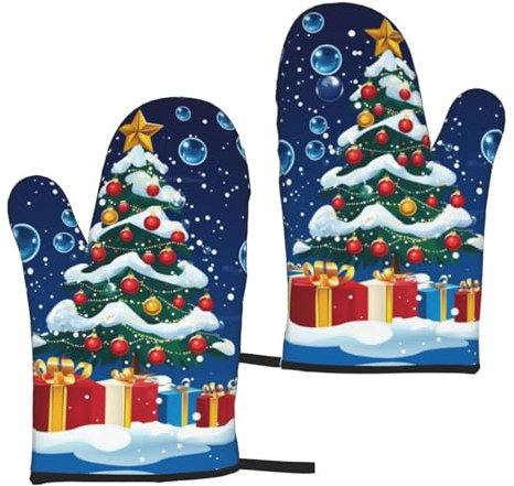 Weihnachtsbäume mit Weihnachtskugeln, Geschenkdekor, Weihnachtsbäume mit Weihnachtskugeln, Geschenken, Ofenhandschuhe, Topflappen, Plätzchenbeutel, Küche, Kochen, Backen, Grillhandschuhe, 2 Stück