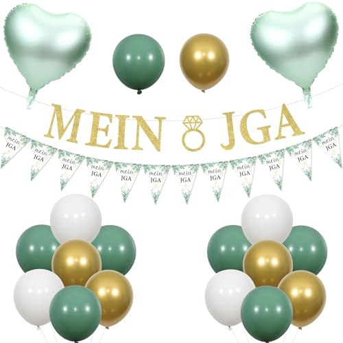 Funmemoir JGA Deko Frauen Grün Junggesellenabschied Braut Deko Mein Jga Banner Dreieckige Fahne Banner Herzförmige Folienballons für Junggesellenabschied JGA Braut Dekorationen