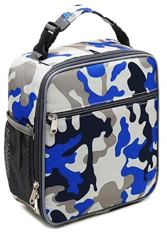 OrgeMaan Insulated Lunch Bag Portable Leakproof Lunch Box for Boys Girls Women Men Kids Adults to School Office Durable Cooler Bag with Side Mesh Pocket for Outdoor Picnic Camping (Camo Blue)