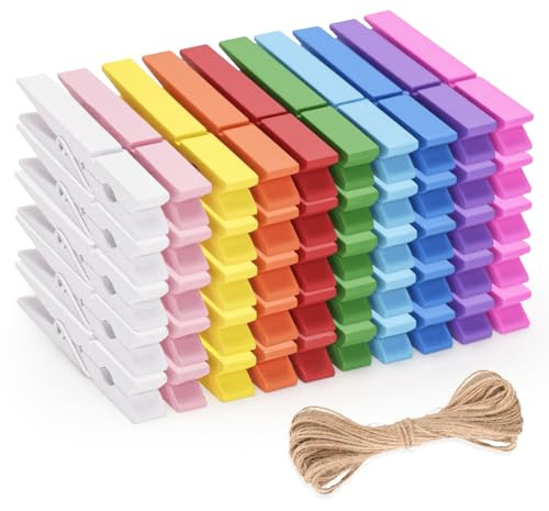 jijAcraft 7.2CM Coloured Wooden Pegs: 50PCS Rainbow Pegs for Washing Line | Colourful Wooden Clothes Peg, Strong Laundry Peg for Arts and DIY Crafts, Hanging Photo, Socks, Baby Clothes