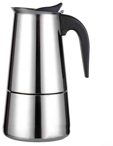 Cafetera Moka Pot de acero inoxidable, 2/4/6/9 tazas, percolador de espresso compatible con cocina de inducción, válvula de seguridad, mango resistente al calor (450 ml)
