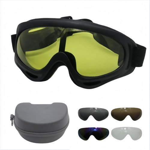 Omana Schutzbrille, Einzelrahmen mit 5 Gläsern, winddicht, staubdicht, Motorrad-Reitbrille mit UV-Schutz, abnehmbar, Anti-Beschlag-Schild für Skifahren, Radfahren, Schneemobil, Airsoft