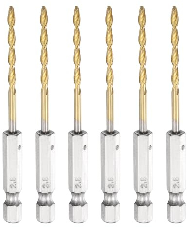 sourcing map 6pcs 1/4 Hex Shank Titanium Twist Drill Bit 2.8mm Drilling Dia 80mm Length High Speed Steel Drills for Hardened Metal, Stainless Steel, Cast Iron, Wood, Plastic