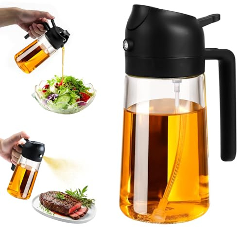 2-in-1 Ölsprüher für Speiseöl (470ml) – Ölsprühgerät für Küche, Heißluftfritteuse, Grillen & Backen | Mit Anti-Tropf Design | Ideal für Kochen, Braten und Salate (Transparente Flasche)
