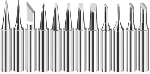 tiyiyok 12 Pièces Panne à Souder, 900M-T-B Pointe de Fer à Souder de Remplacement, Pointes de Soudure Alliages Plaqué Nickel Applicable pour Stations à Souder, Conductivité Thermique Supérieure