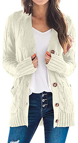 Duohropke Cardigan da Donna, Maglia a Coste Grossa, Giacca da Donna, Cardigan con Tasche, Bottoni, Maglieria, Pullover Oversize, Taglie Grandi, Giacca Business, Apertura Frontale, Mantella, Giubbotto