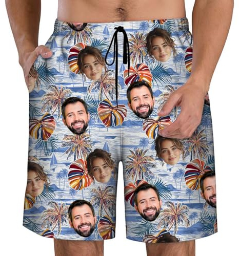 MOSGDBV Badehose Herren - personalisiert selbst gestalten Badeshorts Badehose mit Foto/Gesicht, personalisierte Swimming Sport Strandshorts, Verstellbarer Tunnelzug, Schnell trocknend,Tropen & Urlaub